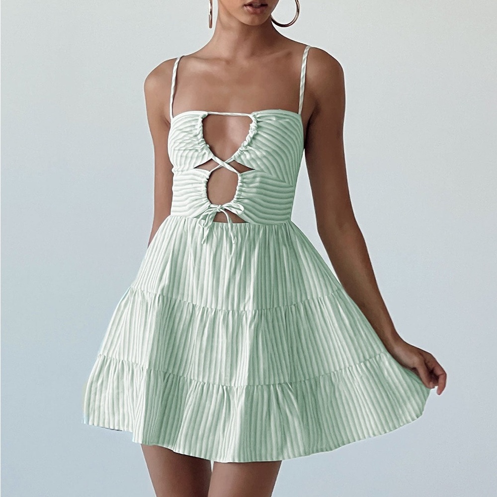 NWOT Princess Polly Green and White Striped Dress